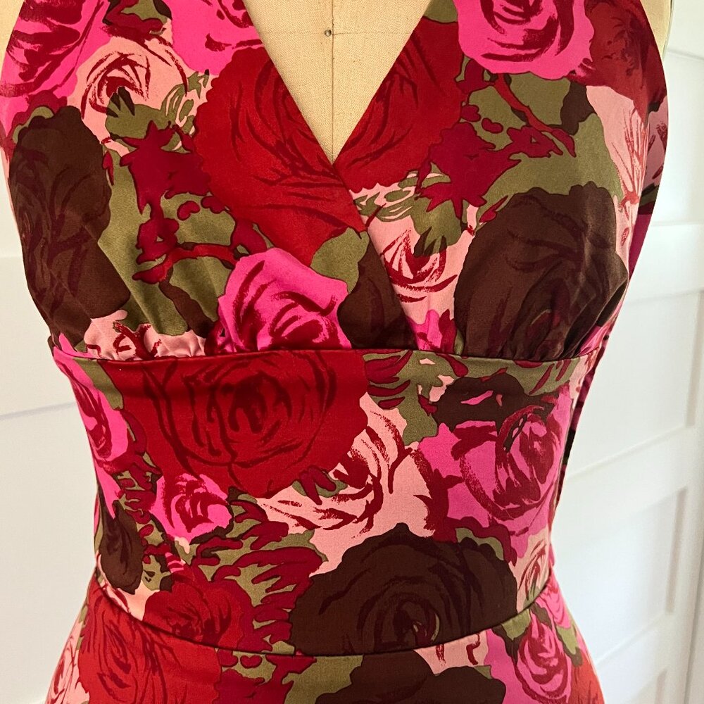 Halter A-line Dress, Cotton Spandex, Size 2, Classy, Rose Patterned